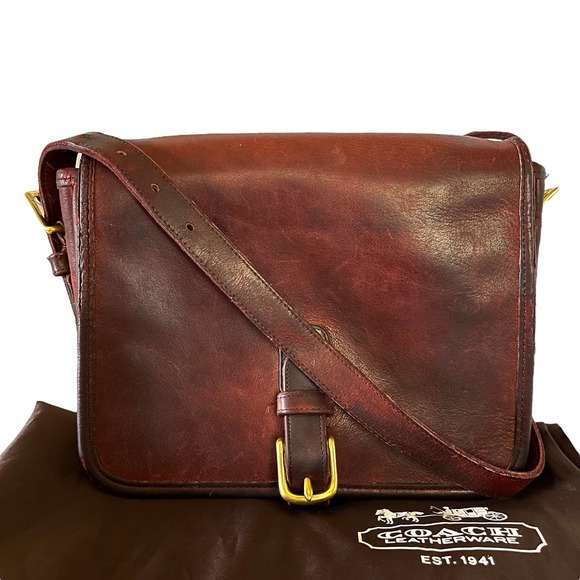 Coach Handbags - Vintage Coach Buckled Small Pouch Burgundy Leather Saddle Bag #9590 Made in NYC